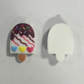 Printed Opaque Resin Decoden Cabochons, Imitation Food,  Ice Cream, Heart Pattern, White, 21.5x14x5.5mm, Hole: 2mm