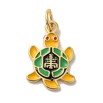 Rack Plating Brass Pendants, with Enamel and Jump Ring, Cadmium Free & Lead Free, Long-Lasting Plated, Turtle Charm, Real 18K Gold Plated, 16.5x11x1mm, Hole: 3mm