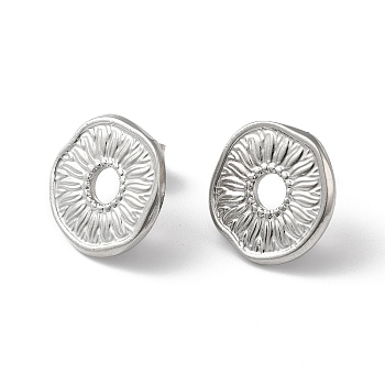 304 Stainless Stud Earring Findings, with Vertical Loops, Donut, Stainless Steel Color, 16x16mm, Hole: 2.7mm, Pin: 0.5mm