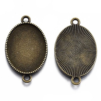 Tibetan Style Oval Alloy Cabochon Connector Settings, Cadmium Free & Nickel Free & Lead Free, Antique Bronze, Tray: 25x18mm, 34x20.5x2mm, Hole: 2mm