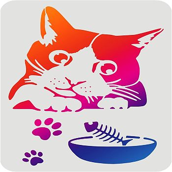 Plastic Reusable Drawing Painting Stencils Templates, for Painting on Fabric Tiles Floor Furniture Wood, Rectangle, Cat Pattern, 297x210mm