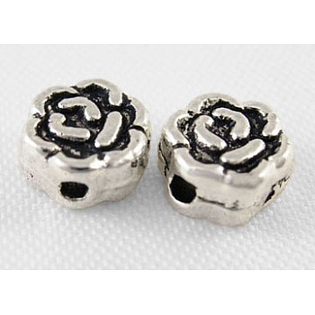 Tibetan Style Alloy Beads, Cadmium Free & Lead Free, Flower, Antique Silver Color, about 5.5mm in diameter, 3mm thick, hole: 1mm