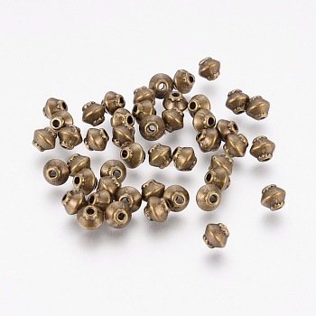 Tibetan Style Spacer Beads, Bicone, Alloy Spacer Beads, Lead Free & Cadmium Free, Antique Bronze Color, 5mm in diameter, 4.5mm thick, hole: 1mm