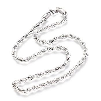 304 Stainless Steel Rope Chain Necklaces, with Lobster Claw Clasps, Stainless Steel Color, 19.7 inch(50cm), 5.8mm
