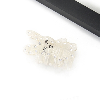 Rabbit Cellulose Acetate Claw Hair Clips, Rhinestones Hair Accessories for Women & Girls, Snow, 65x32x47mm