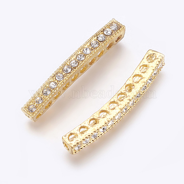 Zinc Alloy Rhinestone Beads, Clear, Golden, 38~39x4.5x5mm, Hole: 2mm(X-RB-H147-G)
