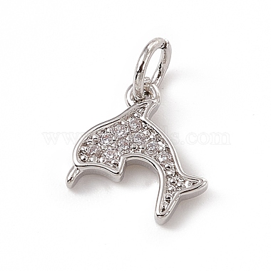 Platinum Clear Dolphin Brass+Cubic Zirconia Charms