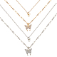 2Pcs 2 Colors Crystal Rhinestone Butterfly Pendant Double Layer Necklaces Set(NJEW-AN0001-23)-1