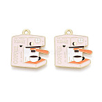 Alloy Enamel Pendants, Coffee Maker Charms, Golden, Misty Rose, 27.5x24x1mm, Hole: 2mm(PALLOY-T093-17G)