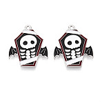 Halloween Theme Alloy and Enamel Pendants, Cadmium Free & Lead Free, Platinum, Skull, 26.5x22x1mm, Hole: 1.6mm(X-ENAM-T021-31D-01P)