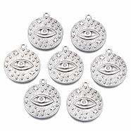 Tibetan Style Alloy Pendants, Cadmium Free & Nickel Free & Lead Free, Flat Round with Eye, Thailand Sterling Silver Plated, 25x21.5x2mm, Hole: 2mm(PALLOY-S120-279-NR)