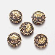 Alloy Beads, with Polymer Clay and Resin Beads, Flat Round, Golden, 18x8mm, Hole: 1.7mm(PALLOY-K193-04G)