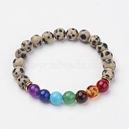 Jasper Beaded and Gemstone Beaded Stretch Bracelets, with Alloy Findings, Round, Bead: 1-7/8 inch~2 inch(48~50mm)(BJEW-P065-B-03)