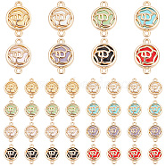 28pcs 7 colors Glass Connector Charms, with Light Gold Plated Alloy Findings, Flat Round with Flower, Mixed Color, 19.5x13.5x5.5mm, Hole: 1.6mm, 4pcs/color(GLAA-AR0001-28)