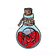 Halloween Skull & Bottle Appliques, Embroidery Iron on Cloth Patches, Sewing Craft Decoration, Red, 51x84mm(PW-WG66007-04)