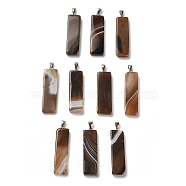 Natural Coffee Agate Pendants, Rectangle Charms with Platinum Plated Iron Snap on Bails, 52.5~55.5x16~16.5x6~7mm, Hole: 3.5x6.7mm(G-H289-05P-03)