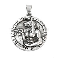 Titanium Steel Pendants, Flat Round with Anubis of Egypt Charm, Antique Silver, 45x40x6mm, Hole: 9x7mm(STAS-S143-09)