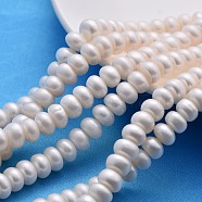 Natural Cultured Freshwater Pearl Beads Strands, Rondelle, White, 9~10mm(X-PEAR-S002-9-10mm-3)