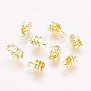 Iron Folding Crimp Ends, Fold Over Crimp Cord Ends, Golden, 7x4x4mm, Hole: 1mm, Inner Diameter: 3mm(IFIN-R204-27G)