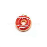 PU Imitation Doughnut Pendant Decorations, Artificial Donuts Fake Cake Dessert Model, Red, 52~54x46~48x19mm, Hole: 2mm(FIND-WH0094-67D)