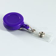 ABS Plastic Badge Reel, Retractable Badge Holder, with Platinum Iron Bobby Clip, Flat Round, Purple, 86x32x16mm(OFST-PW0002-198L)