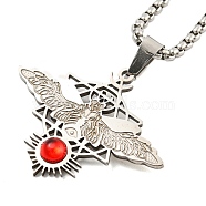 201 Stainless Steel Pendant Necklaces, Box Chain Necklaces, with Acrylic, Eagle, Stainless Steel Color, 23.82 inch(60.5cm)(NJEW-H030-06P)