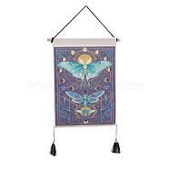 Bohemia Style Cloth Wall Hanging Tapestry, Vertical Tapestry, with Wood Rod & Iron Traceless Nail & Cord, for Home Decoration, Rectangle, Bees Pattern, 850mm(HJEW-E003-01H)