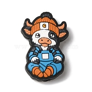 Cow with Beanie Cap Silicone Focal Beads, Silicone Teething Beads, Cattle Shape, Blue, 30x20x8mm, Hole: 3mm(SIL-M006-03G)