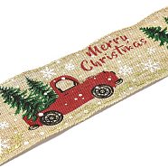 Christmas Theme Polyester Imitation Linen Ribbon, for Christmas Crafts Decoration, Car Pattern, Wheat, 2 inch(50mm), about 5m/1pc(OCOR-M008-01B)