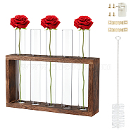 Test Tube Glass Hydroponic Vase Ornaments, with Wooden Frame, for Home Desktop Decoration, Clear, 180x25mm, Inner Diameter: 21.8mm(DJEW-WH0077-03)