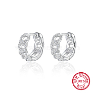 Rhodium Plated 925 Sterling Silver Micro Pave Cubic Zirconia Hoop Earrings, Curb Chains Shape, Platinum, 11x5.2mm(KY3398-2)