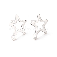 201 Stainless Steel Stud Earring Findings, with Horizontal Loop and 316 Stainless Steel Pin, Star, 925 Sterling Silver Plated, 15x13mm, Hole: 1.4mm, Pin: 0.7mm(STAS-K241-08S)