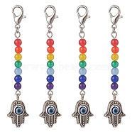Alloy Hamsa Hand with Natural Dyed Malaysia Round Beaded Pendant Decoration, Colorful, 69.5mm(HJEW-JM00941)