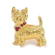 Cute Puppy Brooch, Golden Aolly with Rhinestone Lapel Pins, Red, 28x25mm(JEWB-Z026-02B)