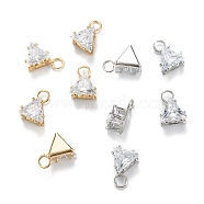Brass Clear Cubic Zirconia Charms, Long-Lasting Plated, Triangle, Mixed Color, 9x6.5x4.5mm, Hole: 2mm(ZIRC-G170-15)