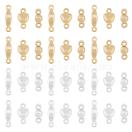 60Pcs 6 Styles Brass Connector Charms, Horse Eye & Heart & Round, Golden & Silver, 3~10.5x2.5~7x2~2.5mm, Hole: 1mm, 10pcs/style(KK-HY0001-94)