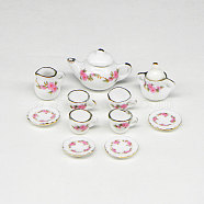 Porcelain Miniature Teapot Cup Set Ornaments, Micro Landscape Garden Dollhouse Accessories, Pretending Prop Decorations, Snow, 20mm, 11Pcs/set(PORC-PW0001-053E)