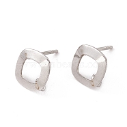 201 Stainless Steel Stud Earring Findings, with 304 Stainless Steel Pins and Vertical Loops, Rhombus, Stainless Steel Color, 10x9mm, Hole: 1.6mm, Pin: 0.7mm(STAS-G266-16P)