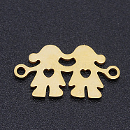 201 Stainless Steel Links connectors, Girl with Girl, Heart , Golden, 10x19x1mm, Hole: 1.5mm(STAS-N090-T876-2)
