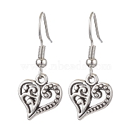 Alloy Dangle Earring, with Brass Earring Hooks, Heart, Antique Silver, 30x13mm(EJEW-JE05933-02)