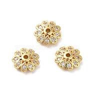Rack Plating Brass Micro Pave Clear Cubic Zirconia Bead Caps, Flower, Long-Lasting Plated, Light Gold, 8x3mm, Hole: 1.2mm(KK-D100-03KCG)