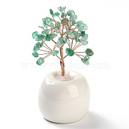 Natural Green Aventurine Chips Tree of Life Decorations, Round Porcelain Base with Copper Wire Feng Shui Energy Stone Gift for Home Office Desktop Decoration, 57x113~129mm(DJEW-C016-02N)