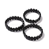 Natural Obsidian Oval Beaded Stretch Bracelet, Gemstone Jewelry for Women, Inner Diameter: 2-1/8 inch(5.4~5.5cm)(G-E010-01U)
