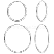 Beebeecraft 2 Pairs 2 Styles 925 Sterling Silver Hoop Earrings, Platinum & Silver, 15~25mm, 1 Pair/style(STER-BBC0007-26)