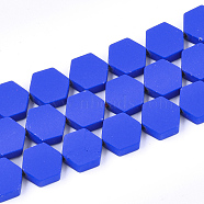 Spray Painted Non-magnetic Synthetic Hematite Beads Strands, Hexagon, Blue, 8.5x8x3mm, Hole: 1mm, about 45pcs/strand, 15.7 inch(G-T116-03C-19)