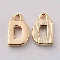 Brass Charms, Letter, Nickel Free, Real 18K Gold Plated, Letter.D, 8~8.5x5x1.5mm, Hole: 0.8mm(X-KK-S350-167D-G)