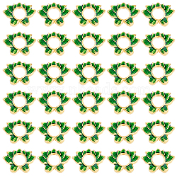 DICOSMETIC 30Pcs Alloy Enamel Bead Frame, Lotus Flower, Green, Golden, 14x19x4mm, Hole: 1.6mm, Inner: 6mm(FIND-DC0002-48)