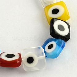 Square Handmade Evil Eye Lampwork Beads Strands, Mixed Color, 10x10x4mm, Hole: 1mm, about 38pcs/strand, 14.5 inch(X-LAMP-R004-05)