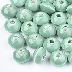 Handmade Porcelain Beads, Bright Glazed Porcelain, Rondelle, Medium Aquamarine, 20x11mm, Hole: 3mm(PORC-Q173-20x11mm-21)