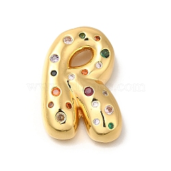 Brass Cubic Zirconia Pendants, Letter A~Z Charms, Real 18K Gold Plated, Letter R, 29.5x20.5x7mm, Hole: 5x2.5mm(KK-M295-13G-R)